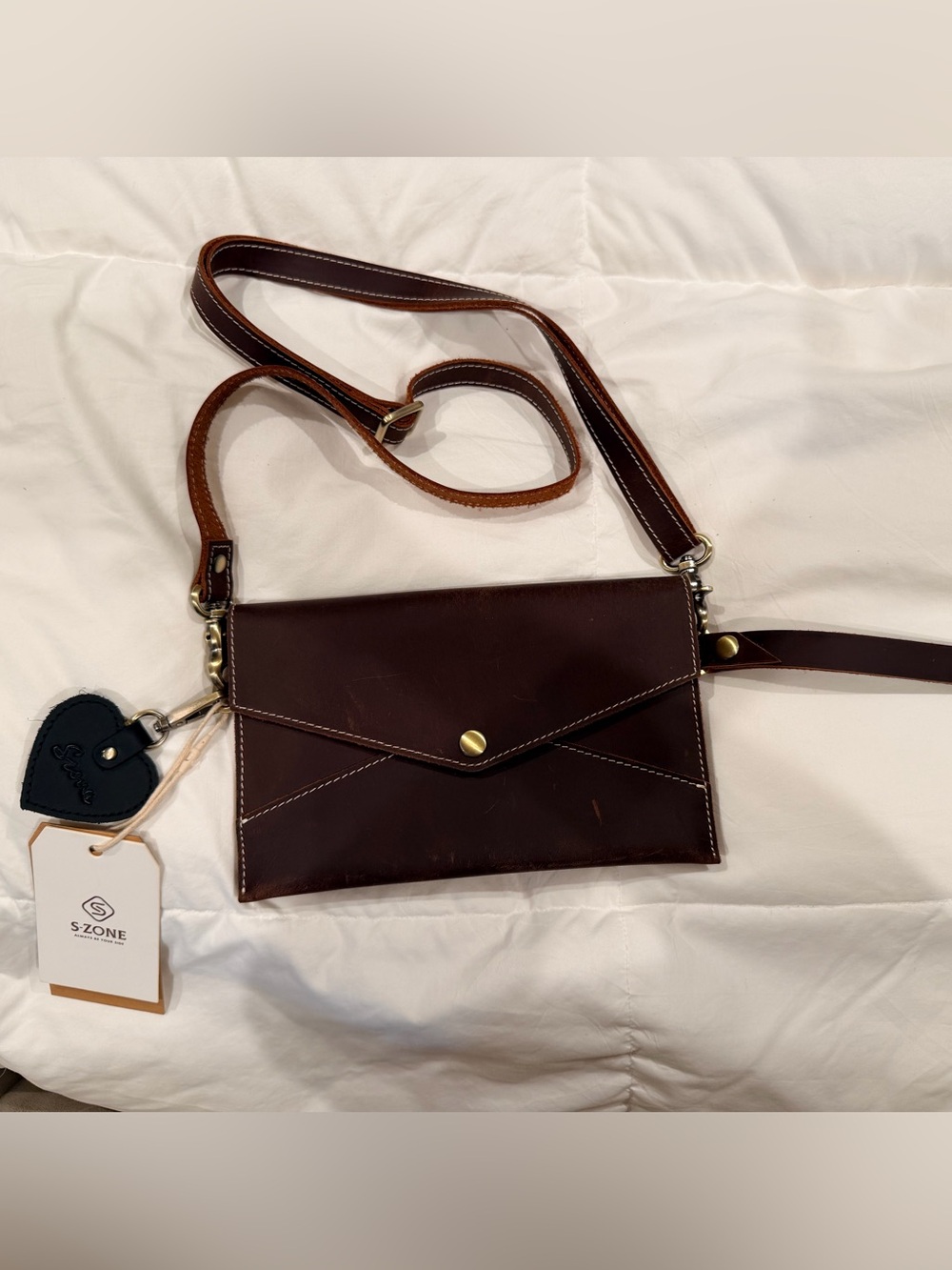 S-Zone Women's Brown Leather Crossbody Envelope Bag